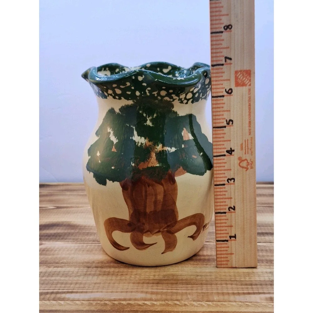 Crooksville Ohio Apple Tree Pottery Crock Vase Ruffled Edge Hand Painted 08 7x5